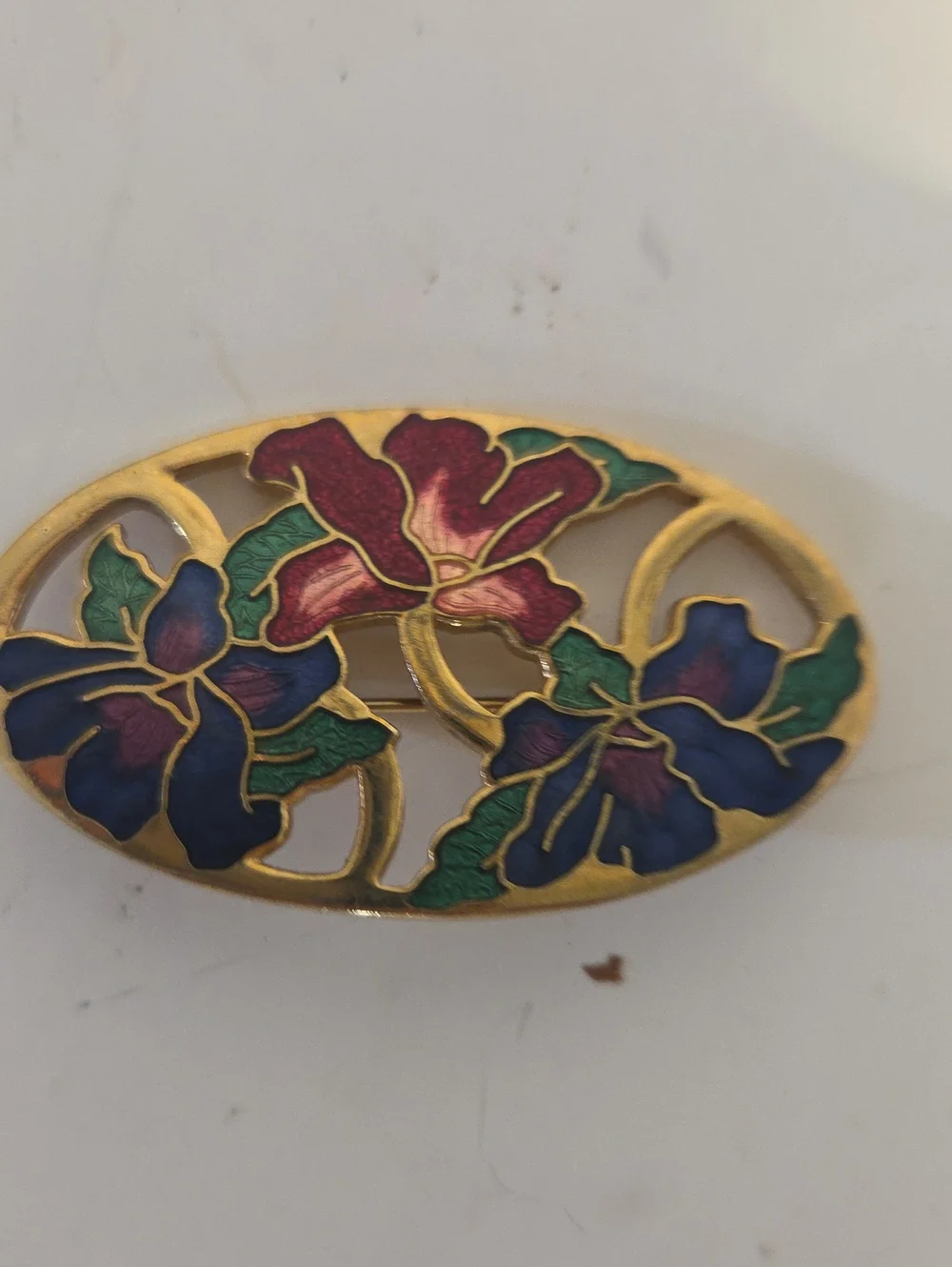 Gold-Tone Floral Enamel Brooch in Blue, Purple & Pink 2.5 In .
